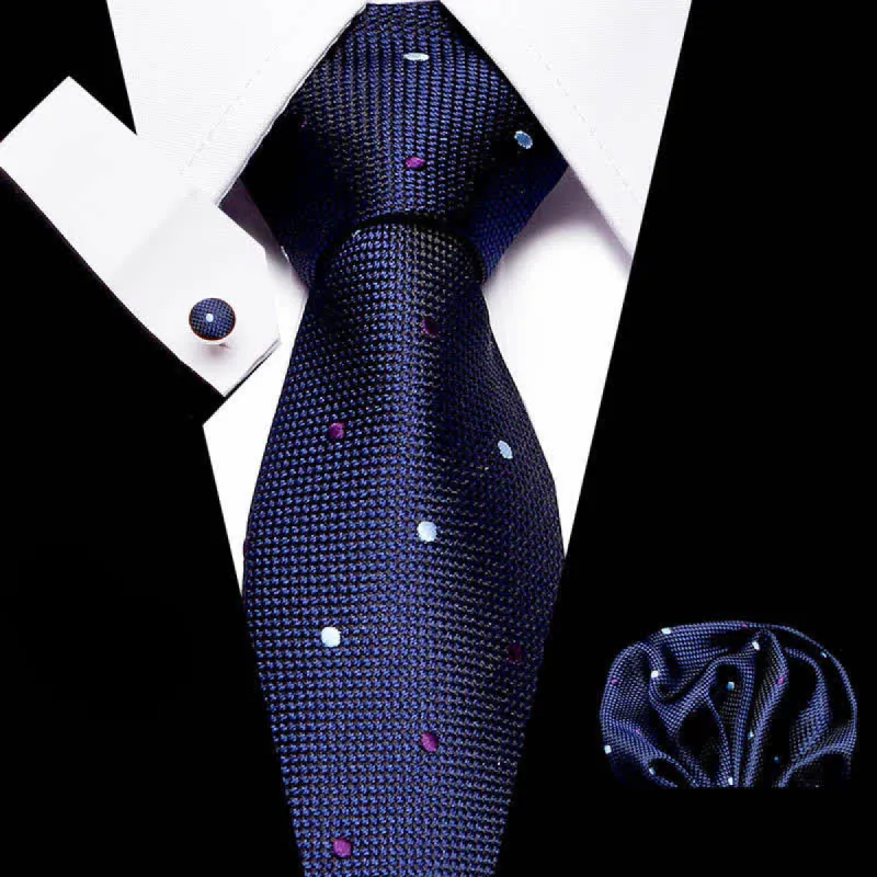 3Pcs Men's Fresh Navy & Purple Polka Necktie Set sold by FloralTrip
