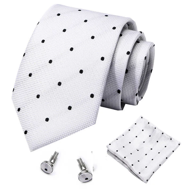 3Pcs Men's White & Black Fine Point Polka Necktie Set sold by FloralTrip product image thumbnail 2