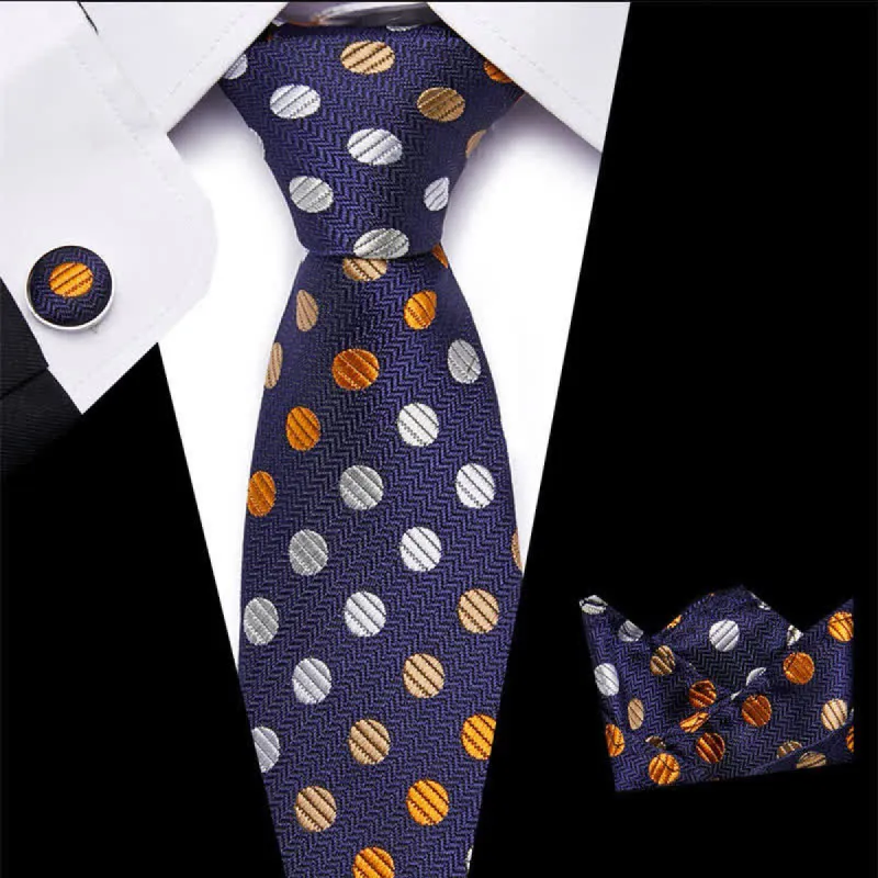 3Pcs Men's Orange & Navy Polka Dots Necktie Set sold by FloralTrip