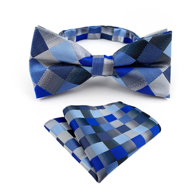 2Pcs Men's Fancy Plaid Striped Bow Tie Pocket Square Set sold by FloralTrip