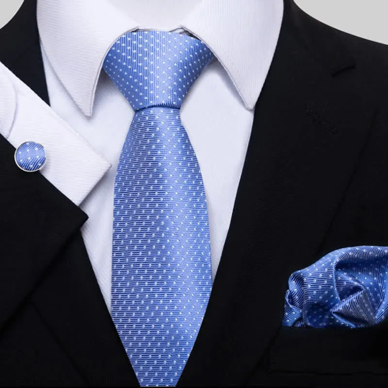 3Pcs Men's SkyBlue & White Dots Necktie Set sold by FloralTrip