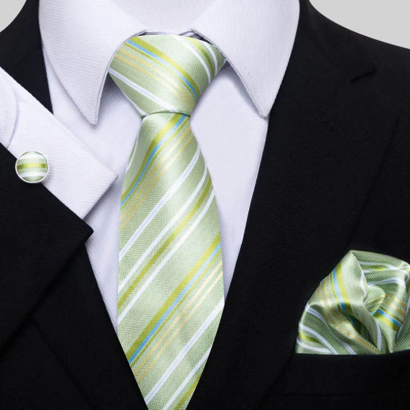3Pcs Men's Lovely Lime Green Striped Necktie Set sold by FloralTrip