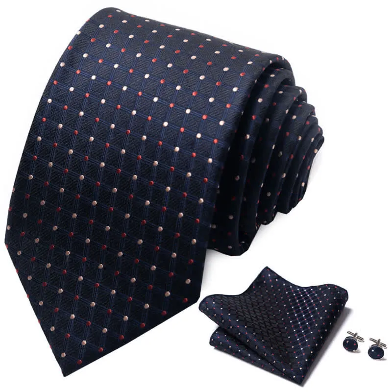 3Pcs Men's Red & Tan Dots Navy Check Necktie Set sold by FloralTrip product image thumbnail 2