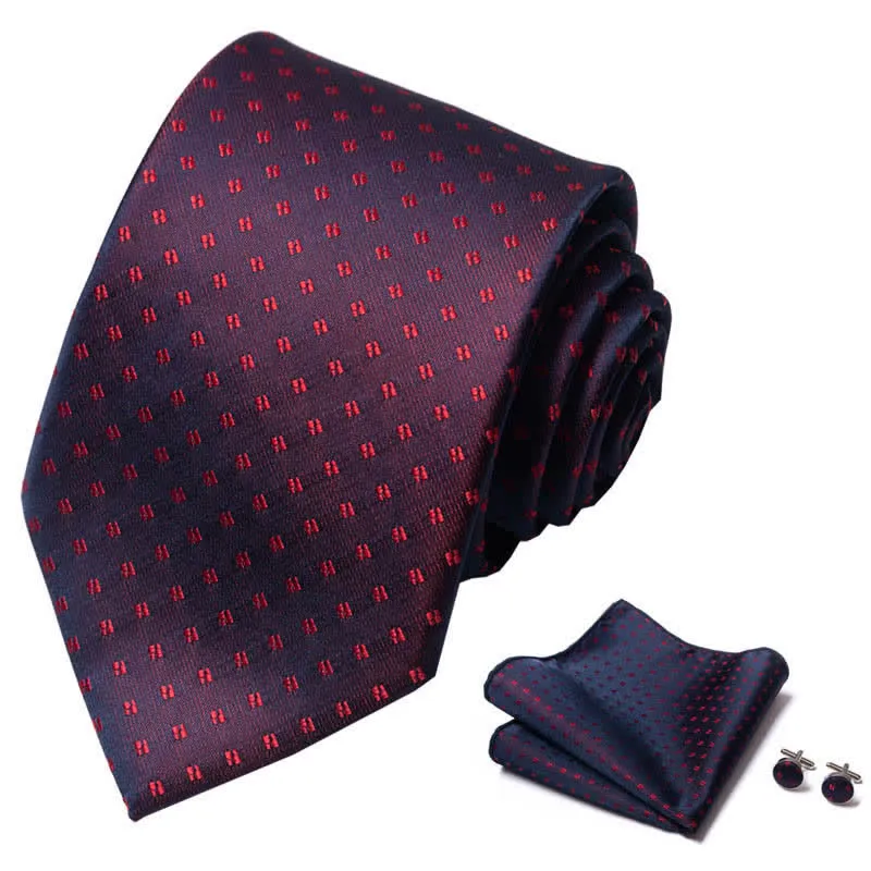 3Pcs Men's Timeless Deep Red Dots Necktie Set sold by FloralTrip product image thumbnail 2