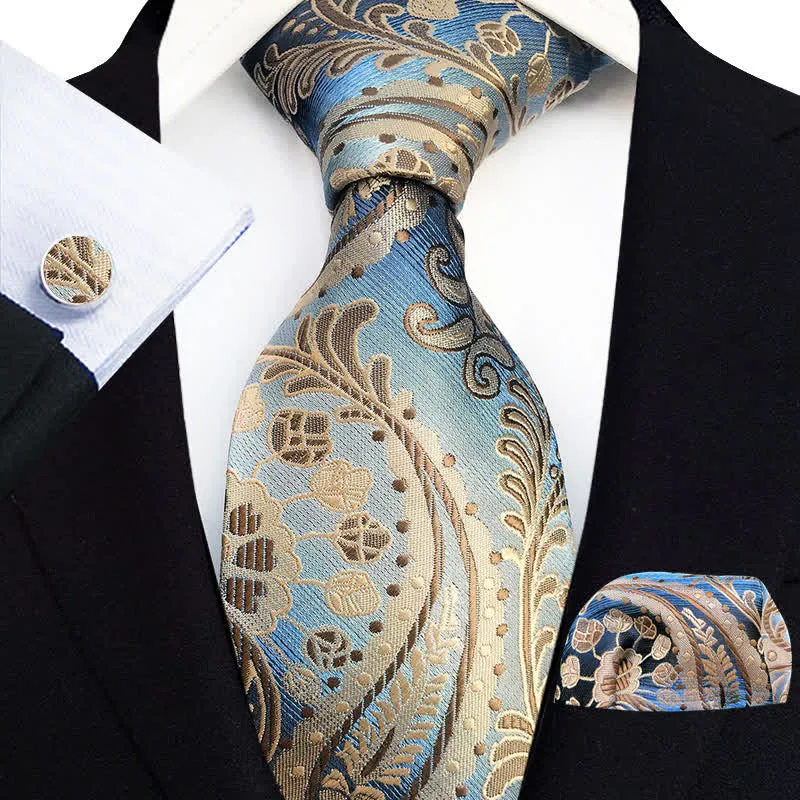 3Pcs Men's Novelty Blue & Brown Paisley Necktie Set sold by FloralTrip