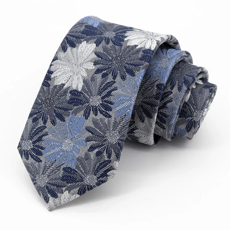 Men's Gray & Blue Daisy Floral Necktie sold by FloralTrip