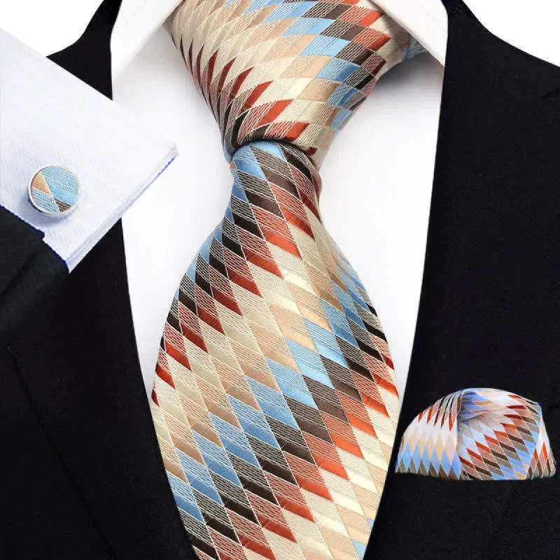 3Pcs Men's Multicolored Diamond Necktie Set sold by FloralTrip