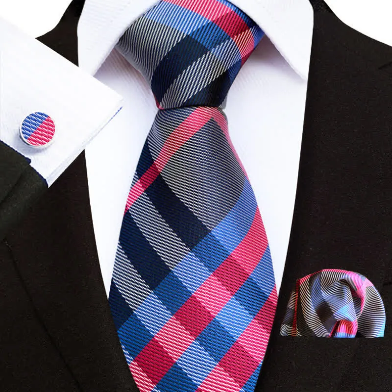 3Pcs Men's Navy & Red Check Necktie Set sold by FloralTrip