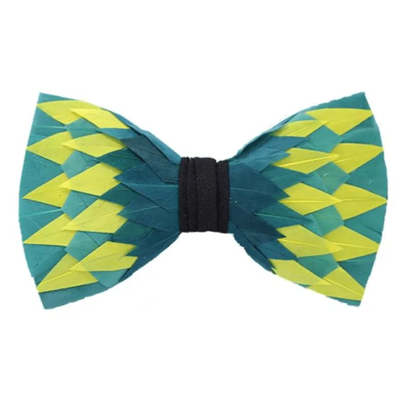 Green & Yellow Electric Shock Feather Bow Tie sold by FloralTrip