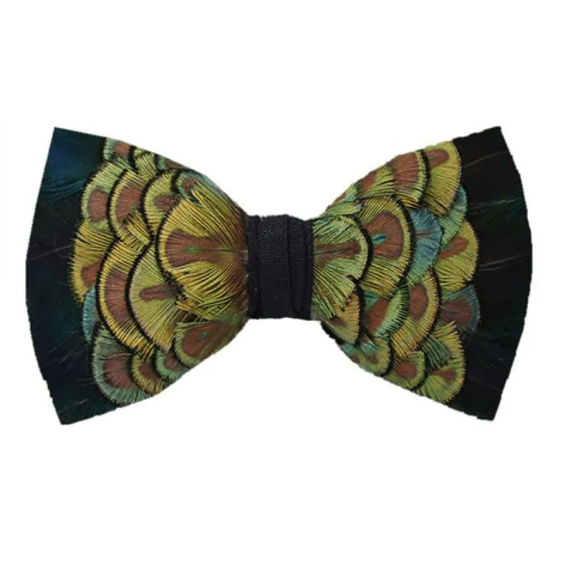 YellowGreen & Black Forest Goose Feather Bow Tie sold by FloralTrip