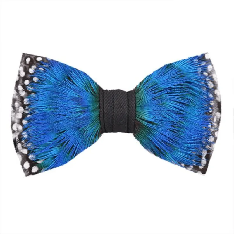 Teal Polka Dot Peacock Feather Bow Tie sold by FloralTrip