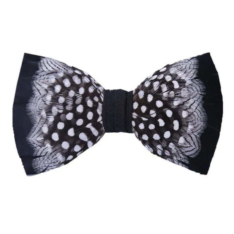 Black & White Interwoven Feather Bow Tie with Lapel Pin made by FloralTrip