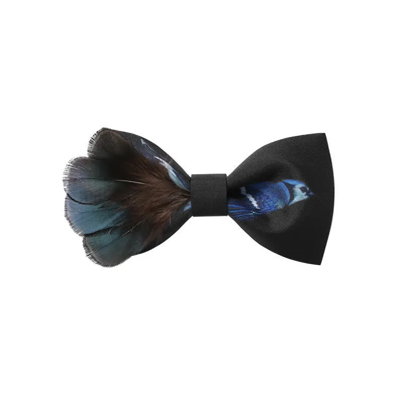 Black & Blue Magpie Feather Bow Tie made by FloralTrip