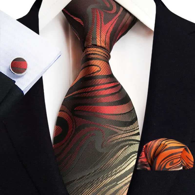 3Pcs Men's Red Flame Abstract Wavy Necktie Set sold by FloralTrip