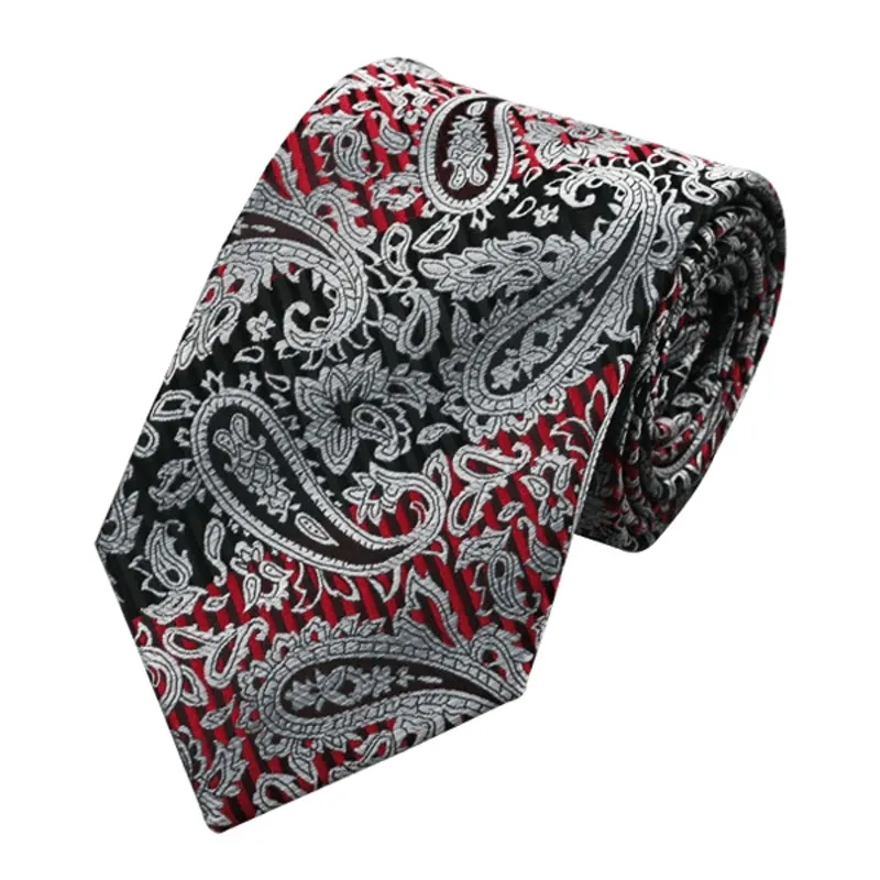 Red & Black 3Pcs Men's Paisley Necktie Set sold by FloralTrip product image thumbnail 2