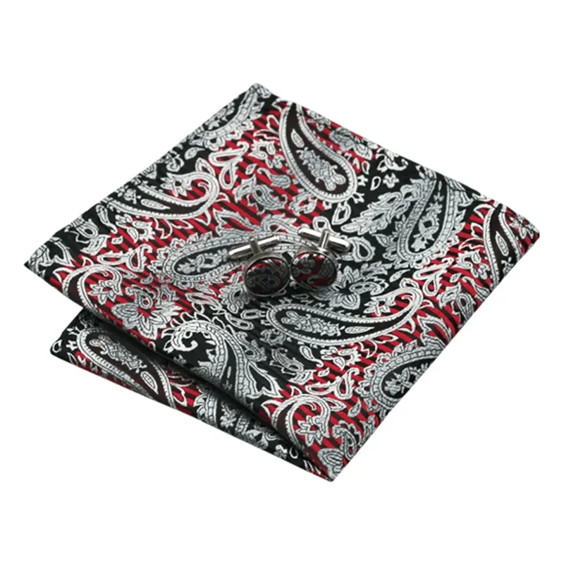 Red & Black 3Pcs Men's Paisley Necktie Set sold by FloralTrip product image thumbnail 3