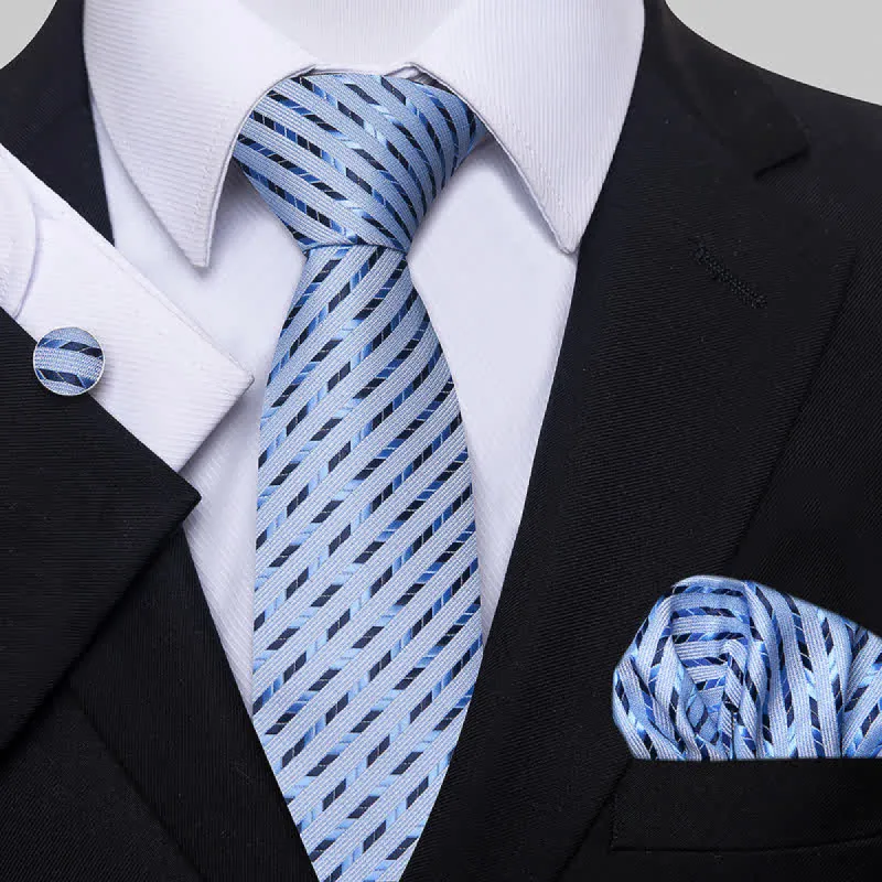 3Pcs Men's Striped with Geometry Necktie Set sold by FloralTrip