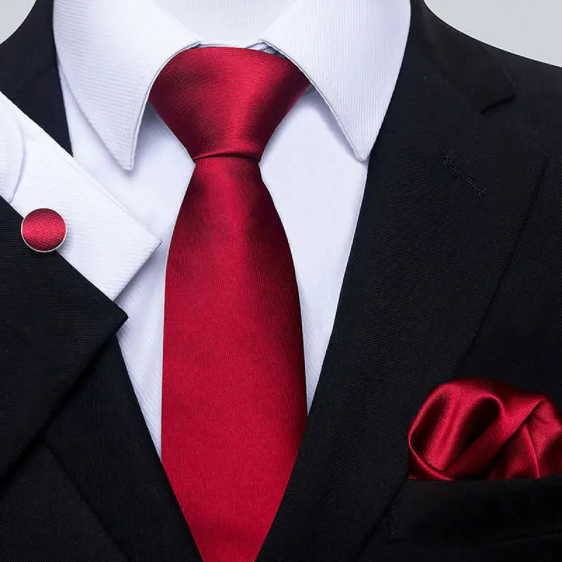 3Pcs Bright Red Men's Solid Color Necktie Set sold by FloralTrip