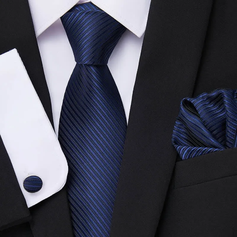 3Pcs Navy Men's Twill Solid Color Necktie Set sold by FloralTrip
