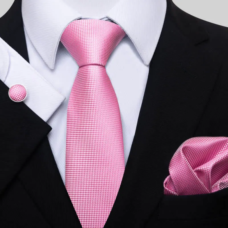 3Pcs Bright Pink Men's Solid Color Necktie Set sold by FloralTrip
