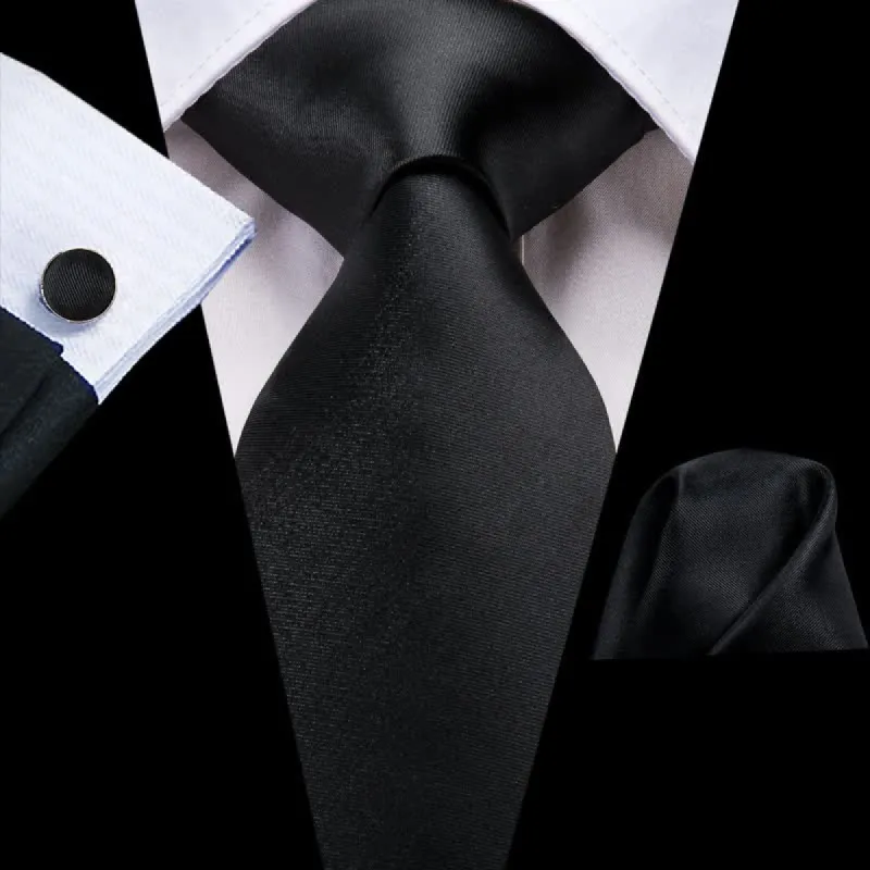 3Pcs Black Men's Noble Solid Color Necktie Set sold by FloralTrip