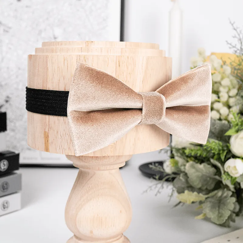 Men's Champagne Solid Color Velvet Bow Tie sold by FloralTrip product image thumbnail 2