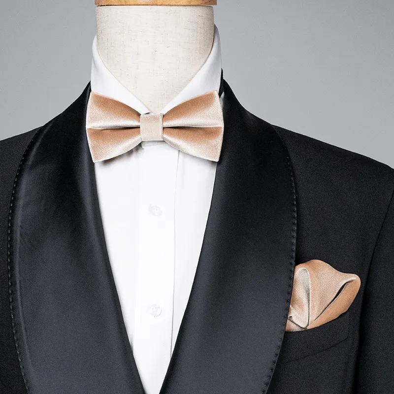 Men's Champagne Solid Color Velvet Bow Tie sold by FloralTrip product image thumbnail 3
