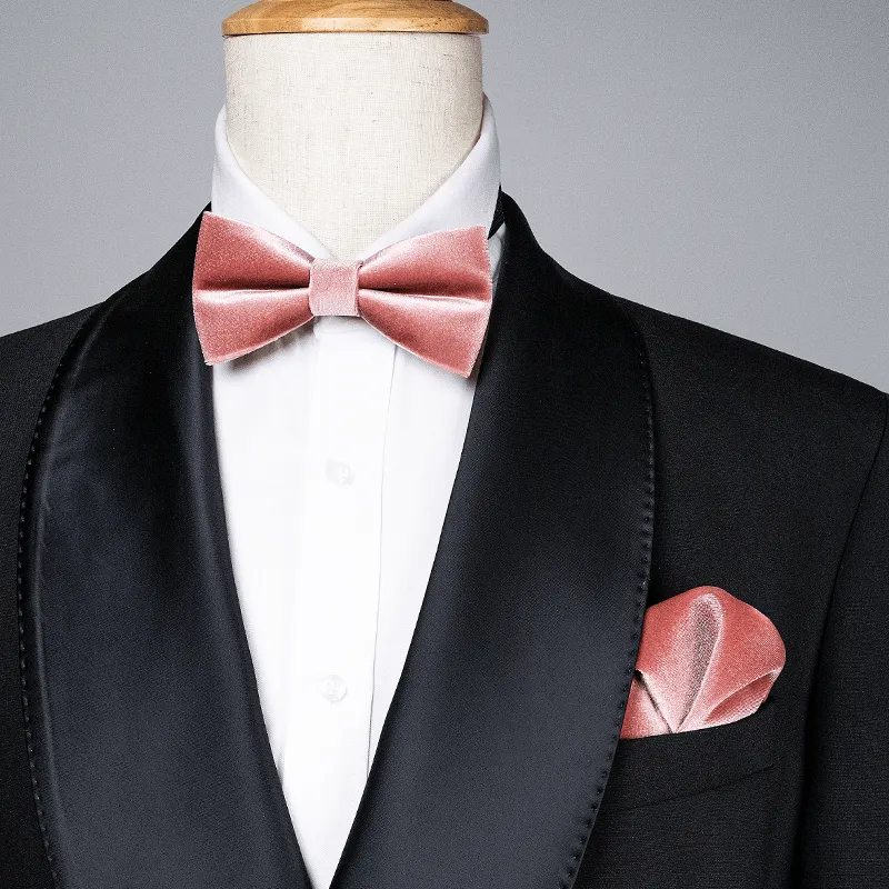Men's Dusty Pink Solid Color Velvet Bow Tie sold by FloralTrip product image thumbnail 3