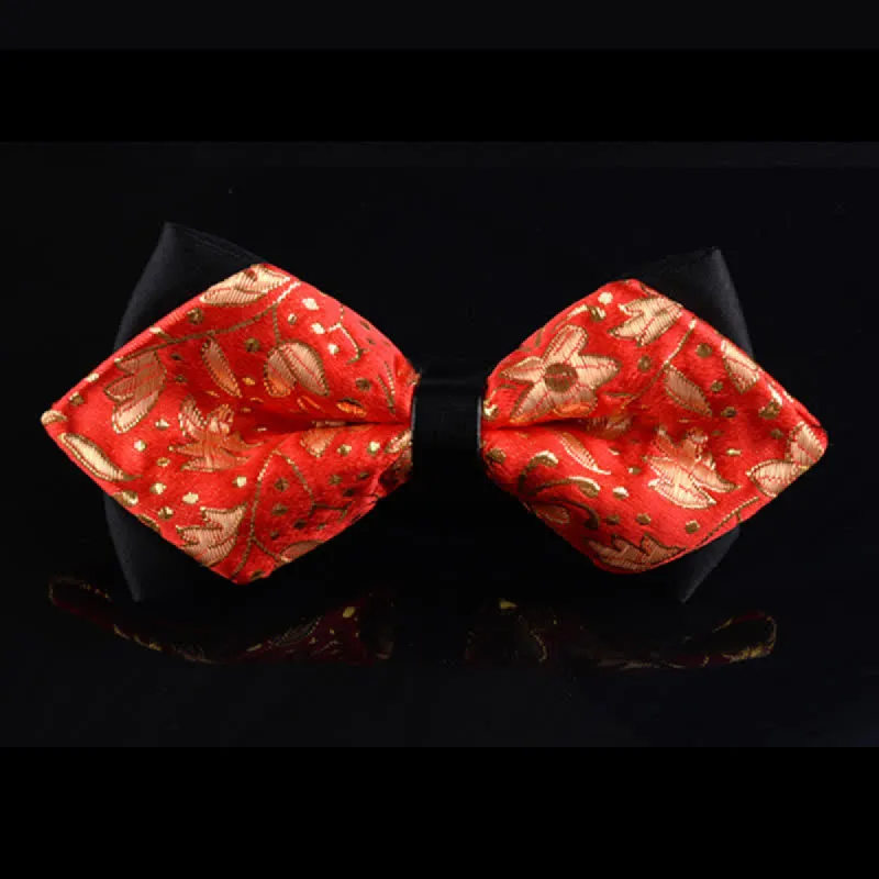 Men's Red & Gold Innocent Flower Pointy Bow Tie sold by FloralTrip