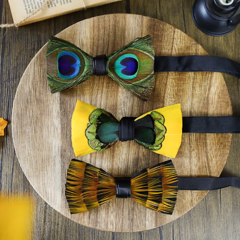 Yellow Peacock Feather Bow Tie Collection Bundle sold by FloralTrip