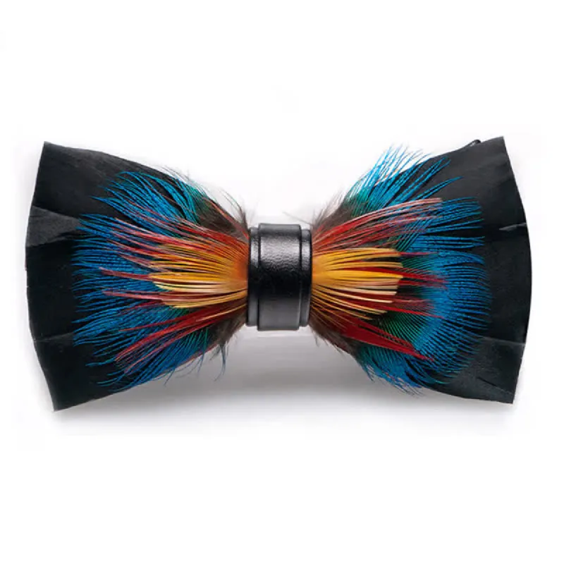 Black & Multicolored Blossom Feather Bow Tie with Lapel Pin sold by FloralTrip