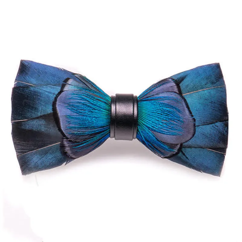 Cascading Navy Feather Bow Tie with Lapel Pin sold by FloralTrip