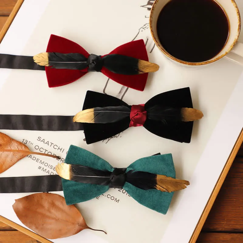 Men's Texture Velvet Feather Bow Tie sold by FloralTrip