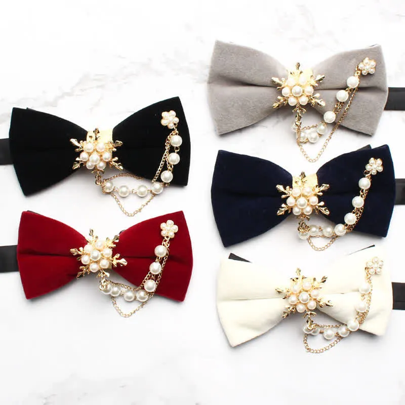 Men's Pearls Snowflake Chain Plain Bow Tie sold by FloralTrip