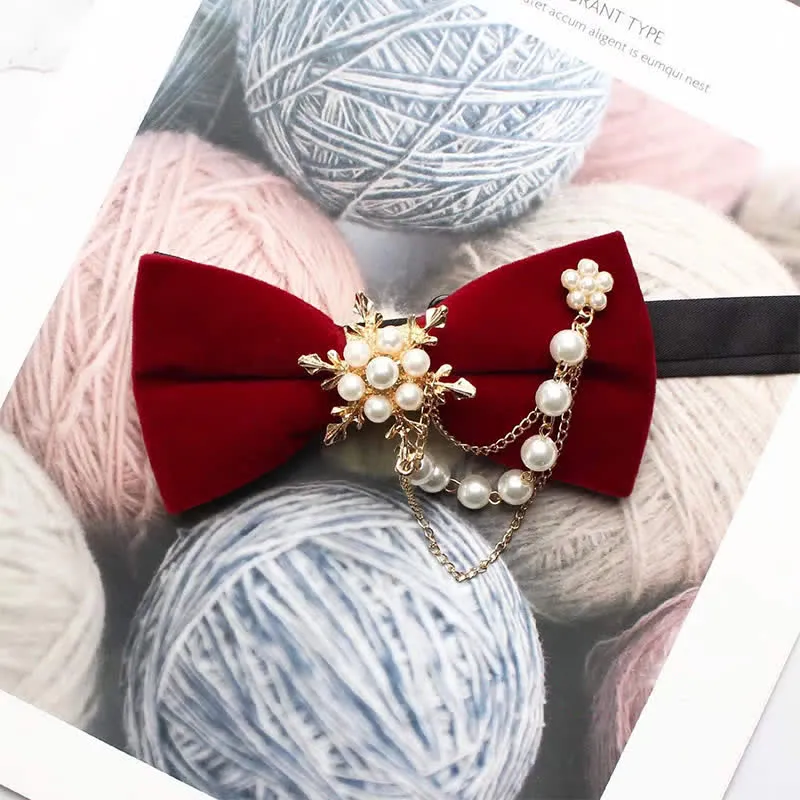 Men's Pearls Snowflake Chain Plain Bow Tie sold by FloralTrip product image thumbnail 5