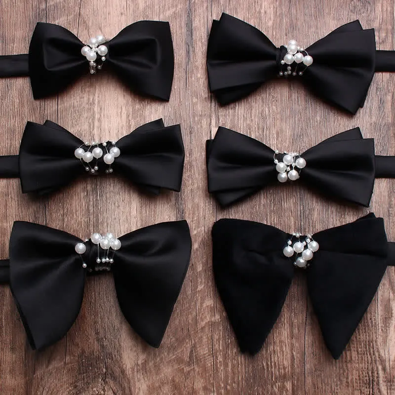 Men's Black Personality Pearls Bow Tie sold by FloralTrip product image thumbnail 3