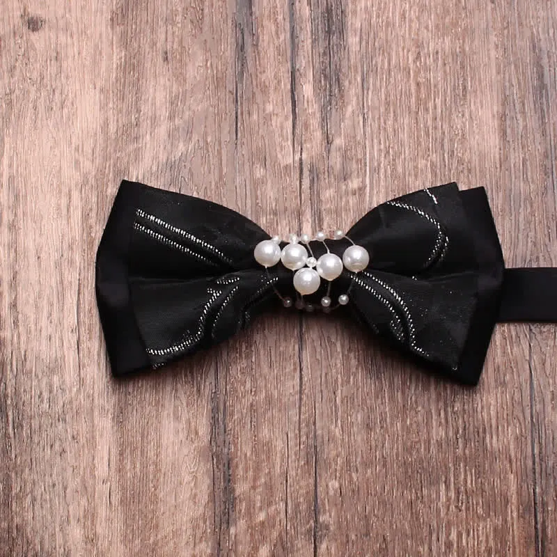 Men's Black Personality Pearls Bow Tie sold by FloralTrip product image thumbnail 4