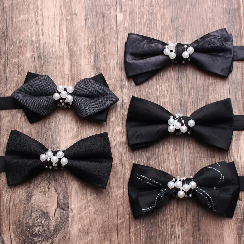 Men's Black Personality Pearls Bow Tie sold by FloralTrip