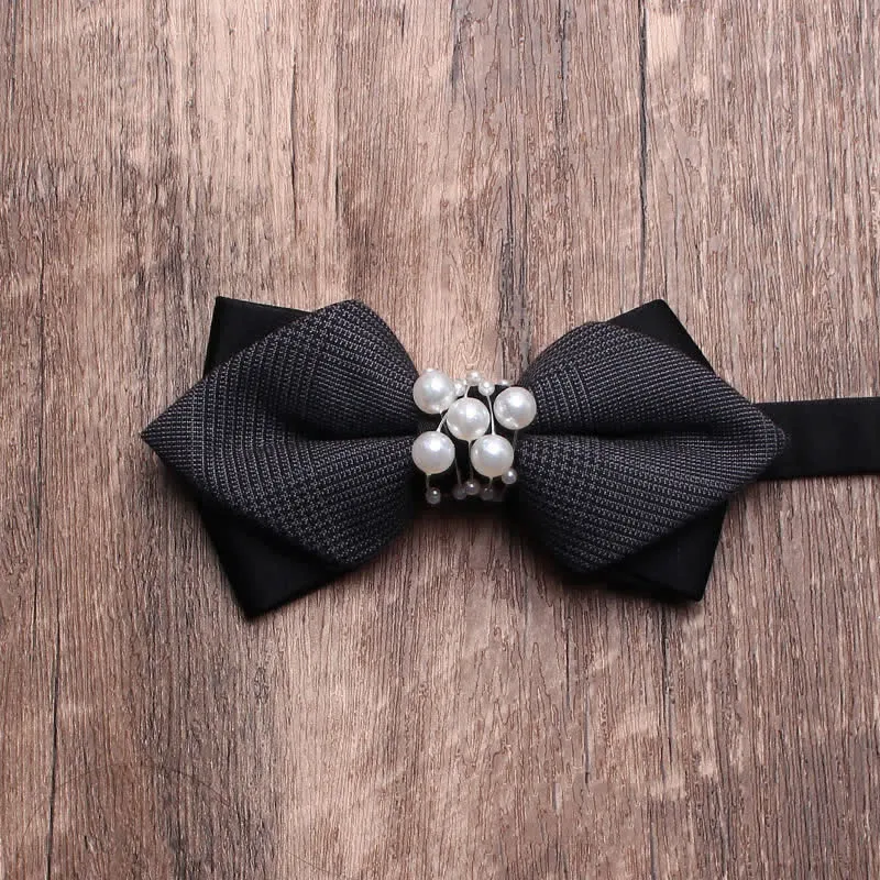 Men's Black Personality Pearls Bow Tie sold by FloralTrip product image thumbnail 2