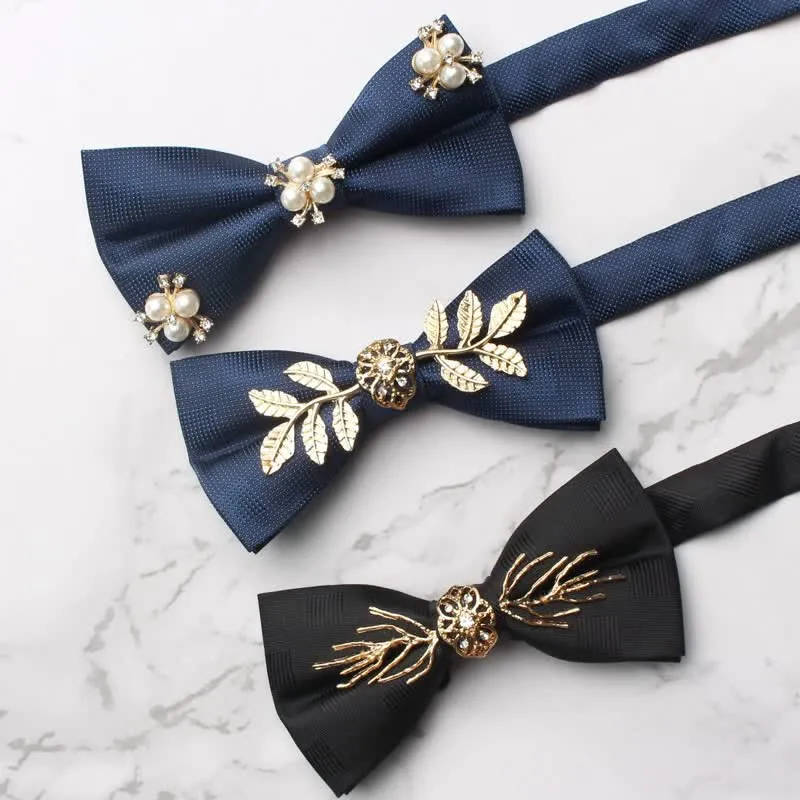 Men's Gold Leaves Pearl Floral Bow Tie sold by FloralTrip product image thumbnail 4