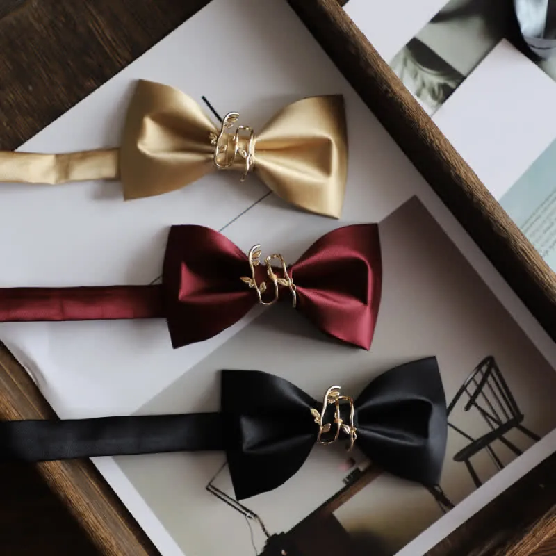 Men's Gold Vine Leaf Silky Sateen Bow Tie sold by FloralTrip