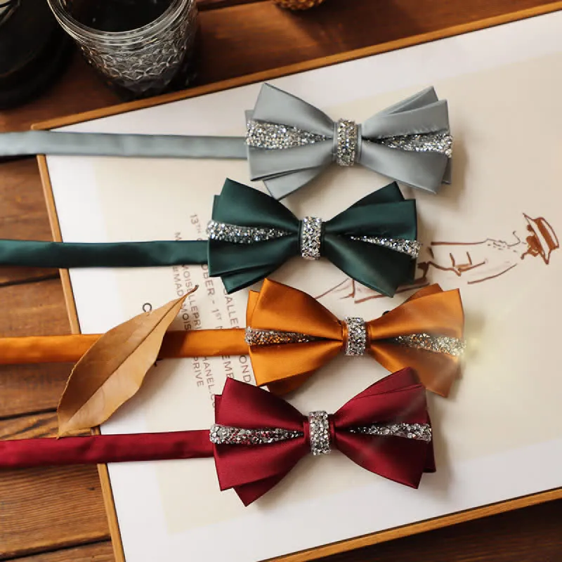 Men's Shining Rhinestone Satin Bow Tie Pocket Square Set sold by FloralTrip