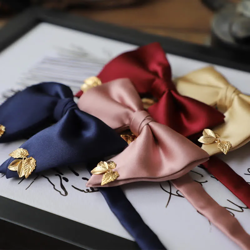 Men's Double-Layers Leaves Oversized Bow Tie Pocket Square sold by FloralTrip