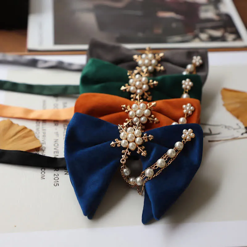 Men's Snowflake Pearl Chain Velvet Bow Tie Pocket Square sold by FloralTrip