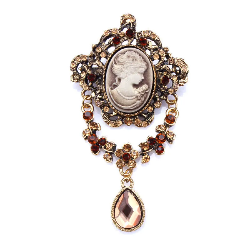 Women's Maiden Cameo Teardrop Brooch sold by FloralTrip