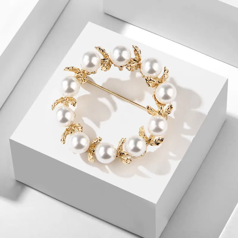 Women's Pearl Leaves Circle Brooch sold by FloralTrip
