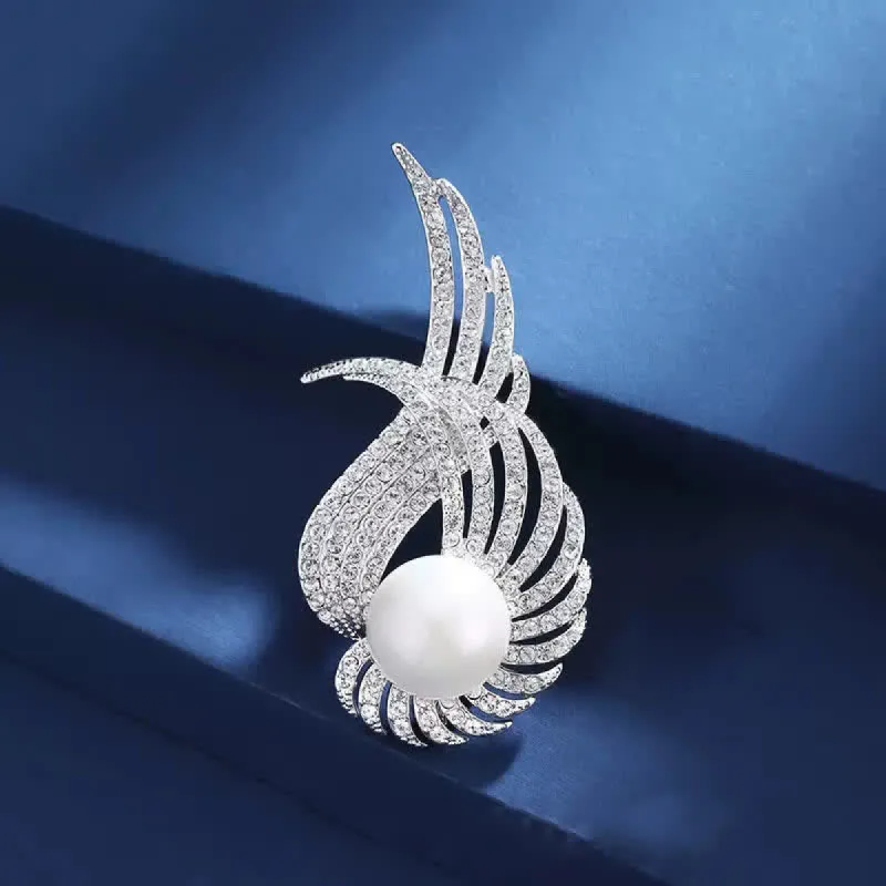 Women's Angel Wing Feather Pearl Brooch sold by FloralTrip