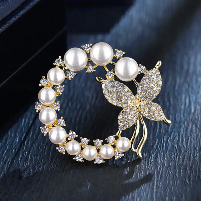 Women's Golden Butterfly Pearl Wreath Brooch sold by FloralTrip
