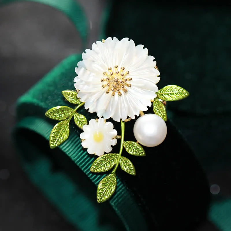 Women's Romantic Daisy Shell Pearl Brooch sold by FloralTrip