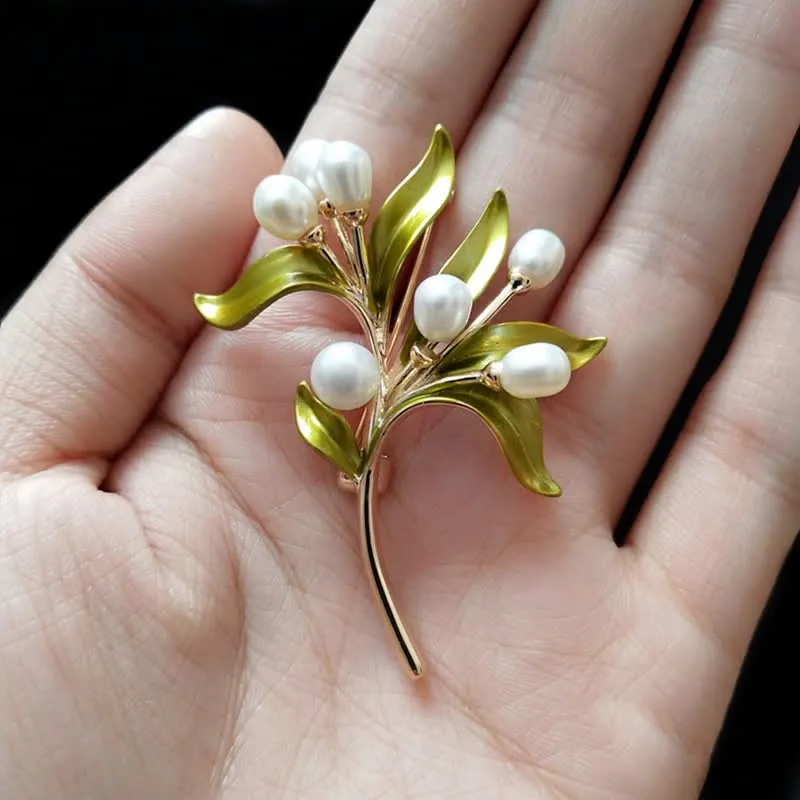Women's Natural Pearl Olive Branch Brooch sold by FloralTrip product image thumbnail 4